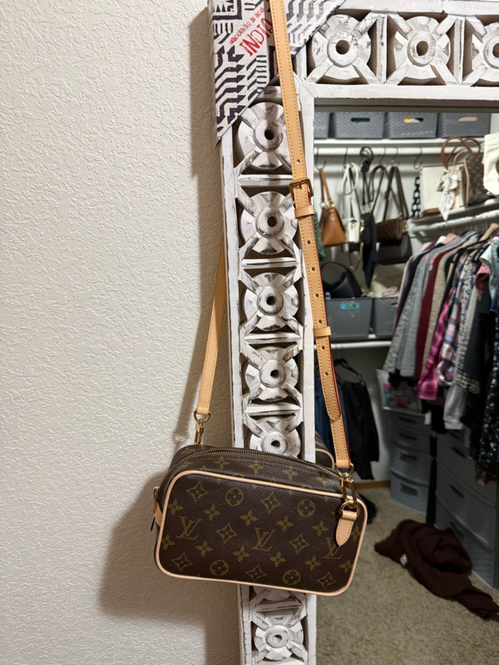 Louis Vuitton Brown Monogram Crossbody Pouch with Natural Vachetta Trim (revamp)
